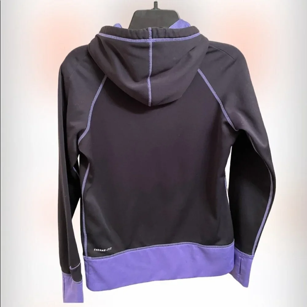Nike Black Hoodie with Purple Trim and Yellow Logo